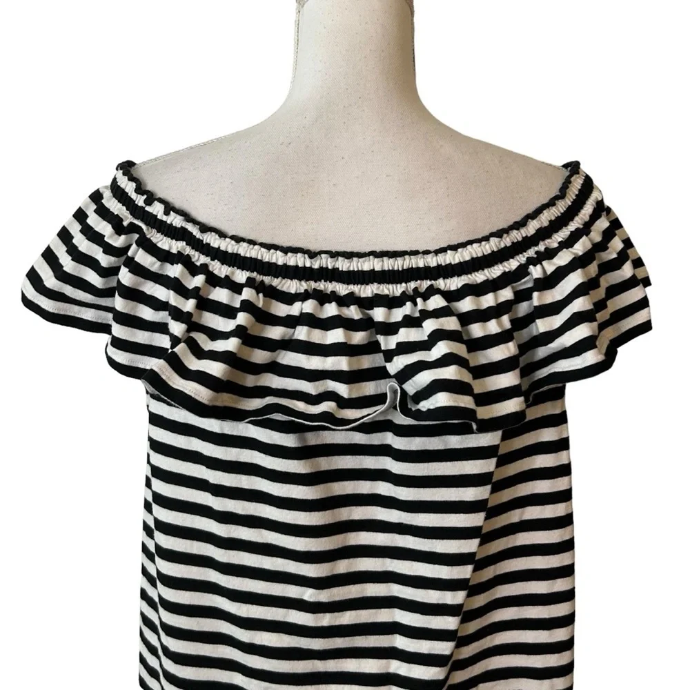 Kate Spade‎ Off the Shoulder Striped Cotton Jersey Knit Dress Sz XL Black White